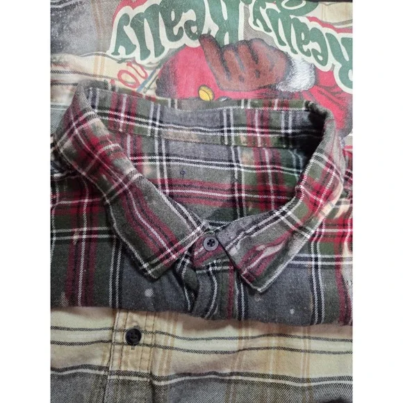 Christmas Flannel Shirt Mens 3XL Plaid Bleach Santa Tell Me What You Want Grunge - Picture 6 of 8